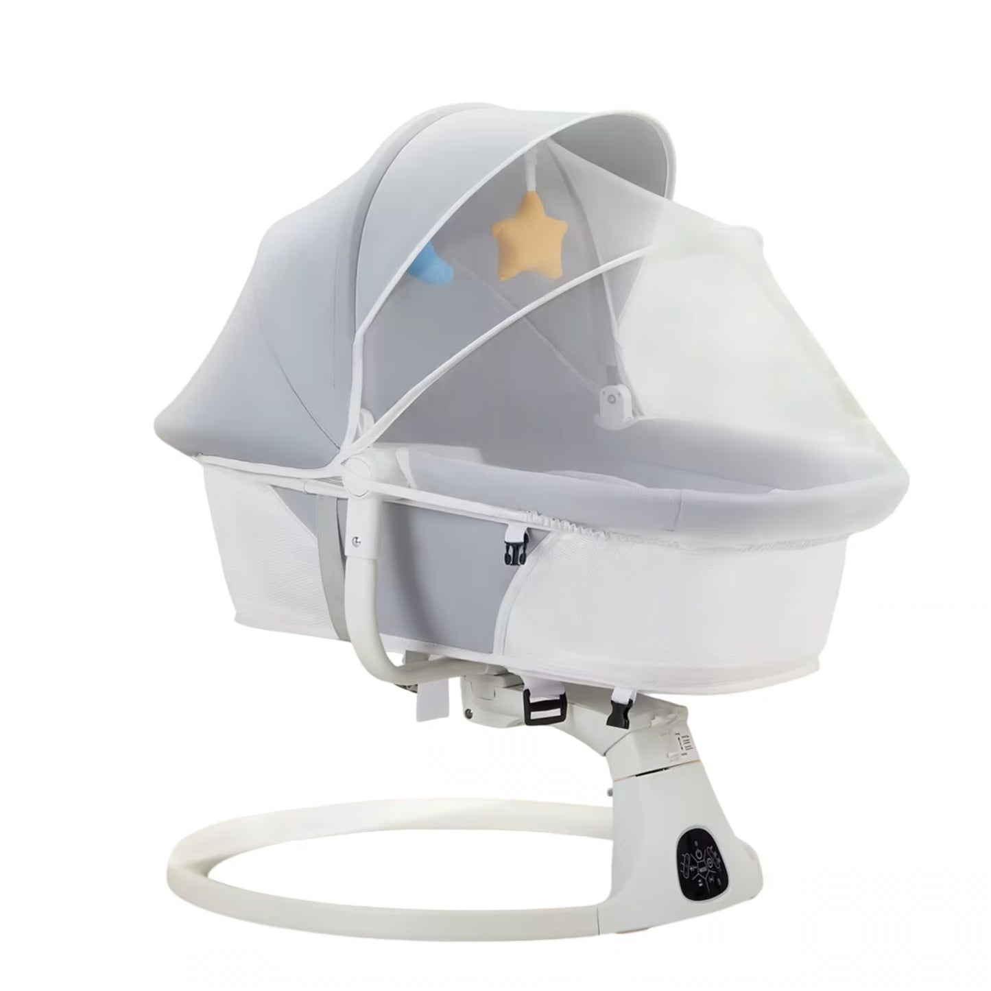 White baby swing with canopy on a white background