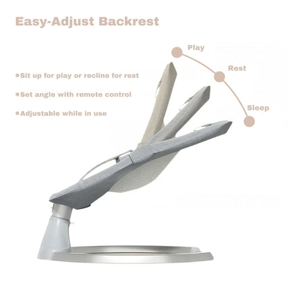Gray baby bouncer with adjustable backrest on a white background