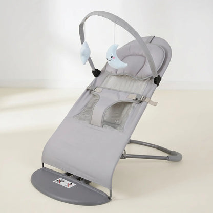 Gray baby swing with a white background
