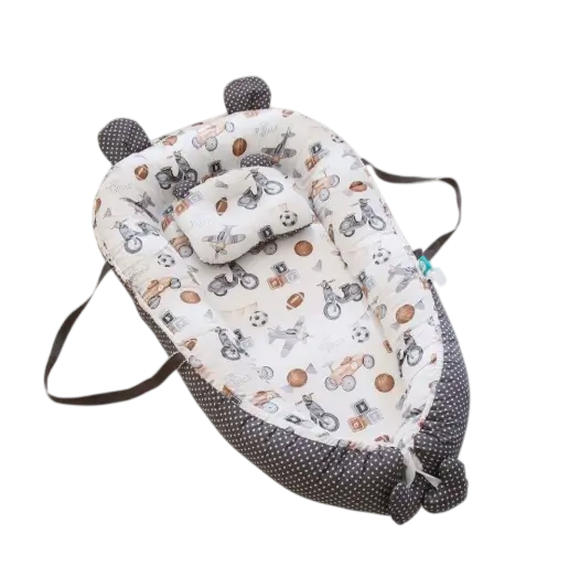 Baby bouncer with animal pattern on a white background