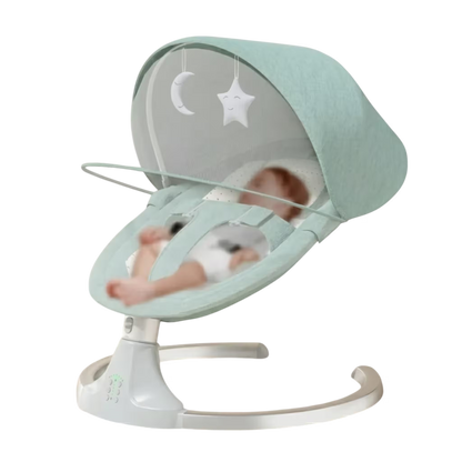 Baby swing with a baby inside on a white background